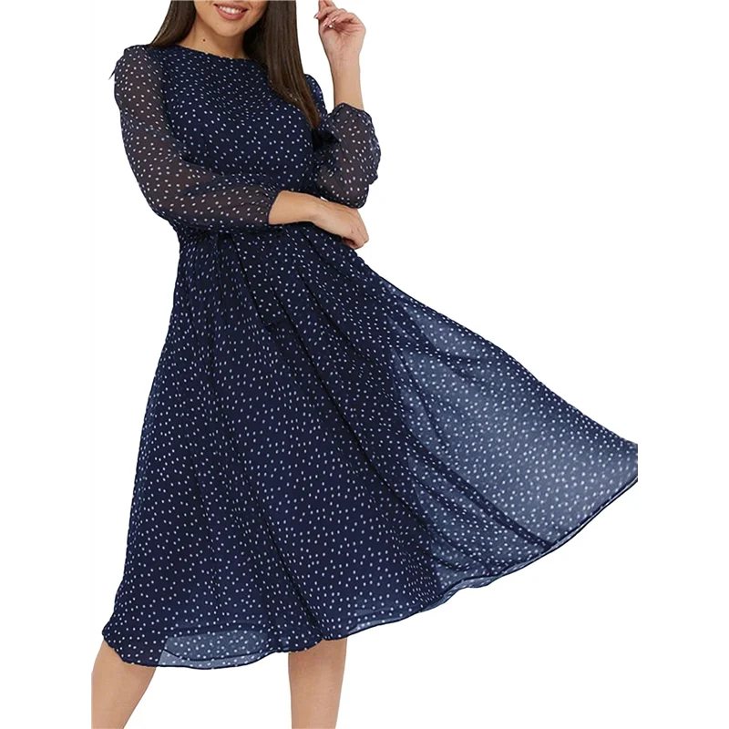 CYL-Mulheres 2025 outono casual manga comprida gola redonda evasê flowy floral boho vestidos maxi para convidados de casamento