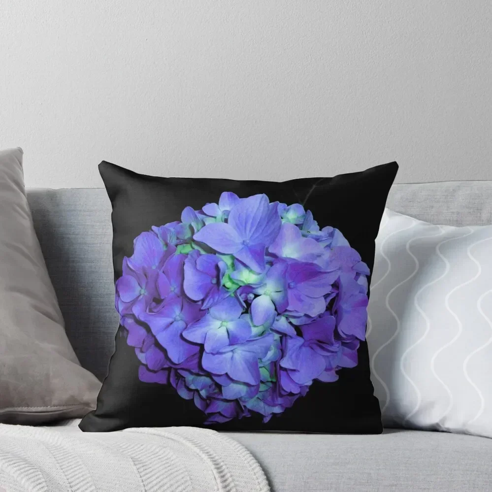 

Romantic Periwinkle blue-teal hydrangea, purple floral photo, purple roses very peri periwinkle hydrangea Throw Pillow