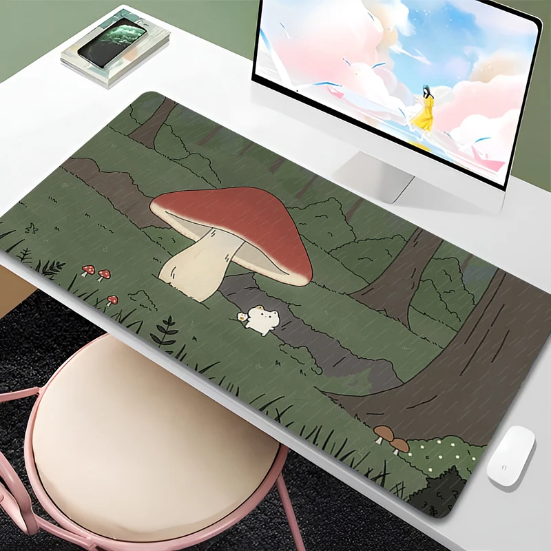 

Mouse Pad Office Laptop Green Plants Anime Mousepad Mushroom Kawaii White Cat Keyboard Rug PC Gaming Accessories Gamer Desk Mat