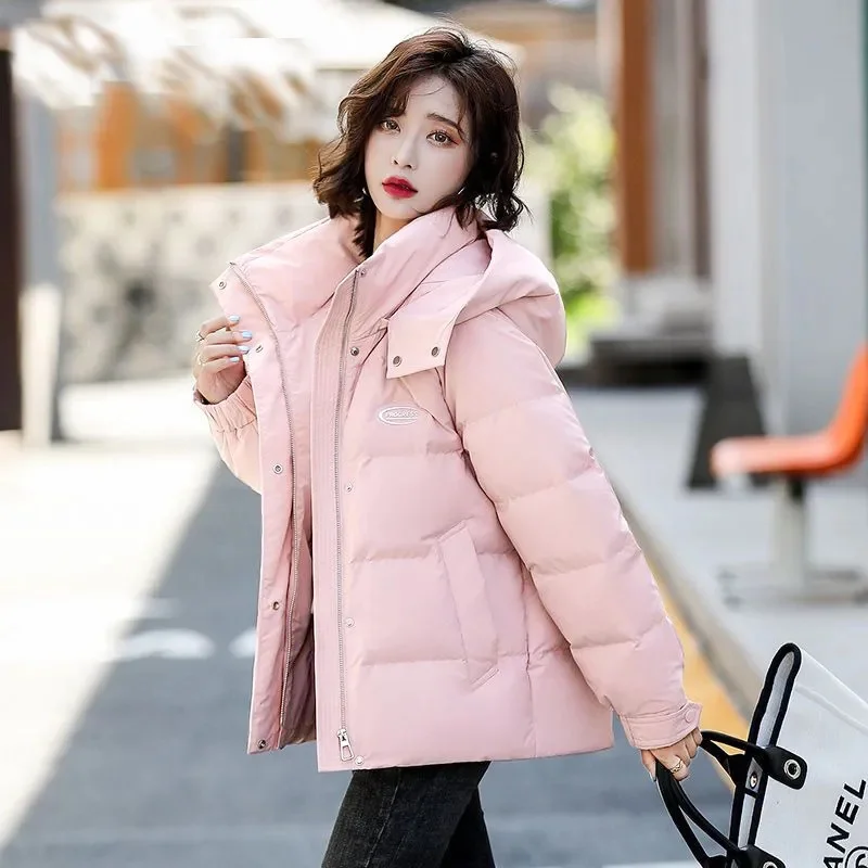 Hooded High-Grade Down Cotton-Padded Jacket Female Short New Korean Fashion Student Warm Temperament Ladies Coat Overcoat Parka