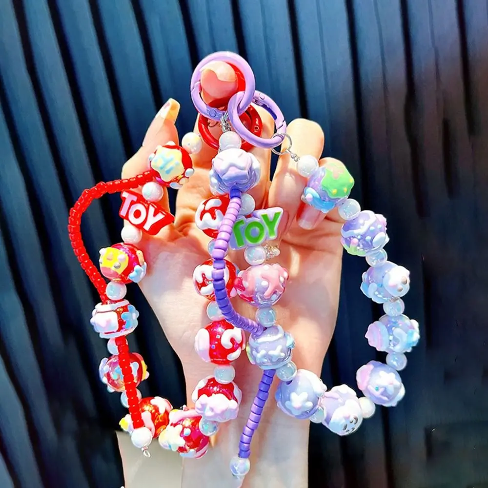 Hand-painted Toy Beaded Cell Phone Chain Cute Style Fashionable Doll Machine Key Ring Creative Simplicity Beads Bag Pendant