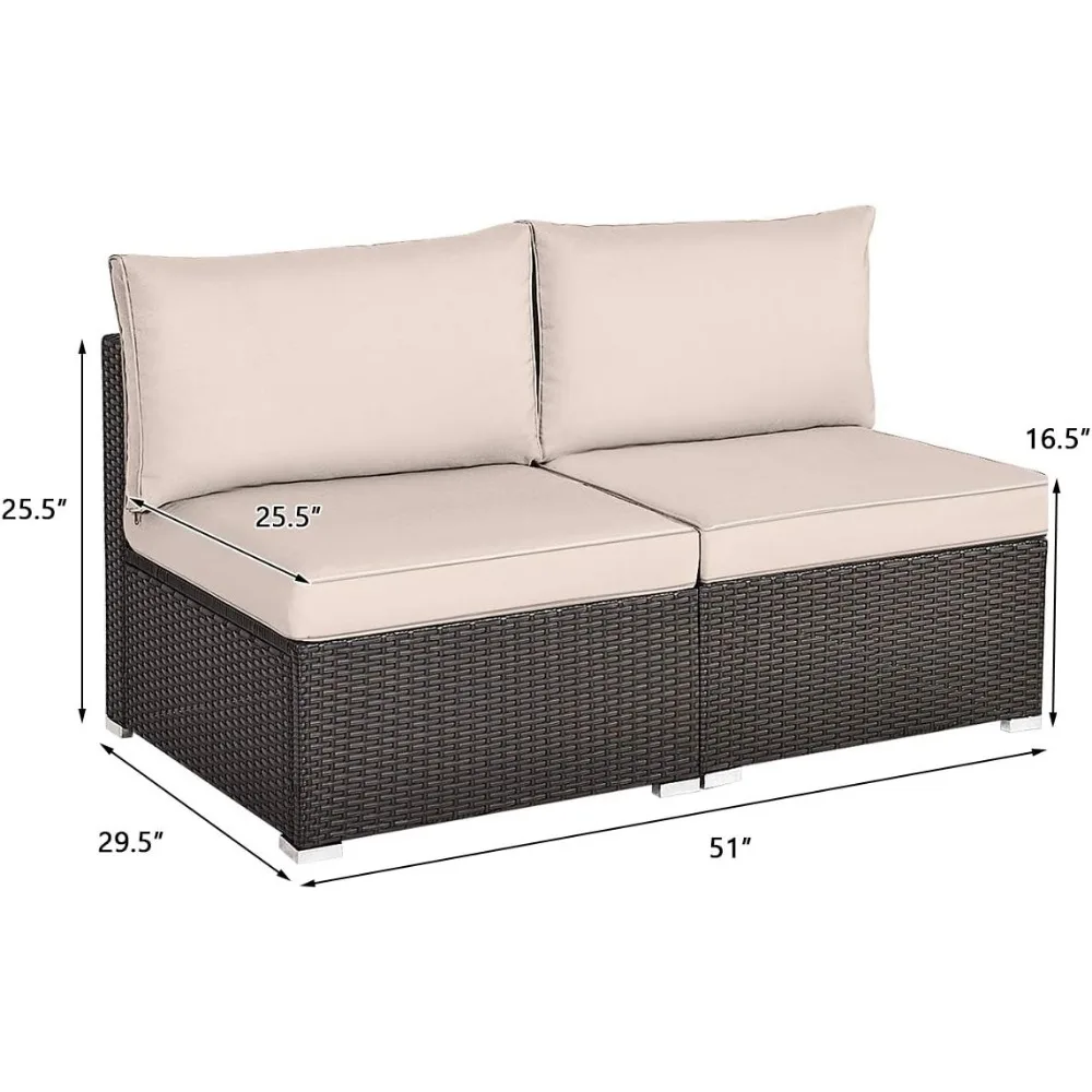 أريكة Relax4life مكونة من قطعتين من الخيزران بدون ذراع - طقم أريكة مقطعية من الخيزران مع وسائد قابلة للإزالة، طقم كراسي أريكة لجميع الأحوال الجوية للشرفة