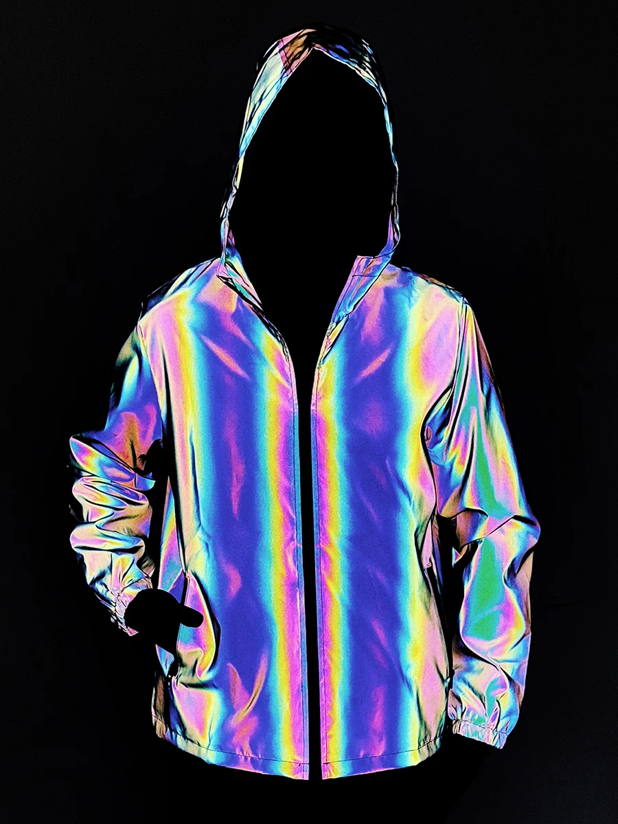 

Men's Reflective Jaet Hoodie Se Glowing Performance Clothes Spring Autumn Anti-Reflective Coat for Night Runni...