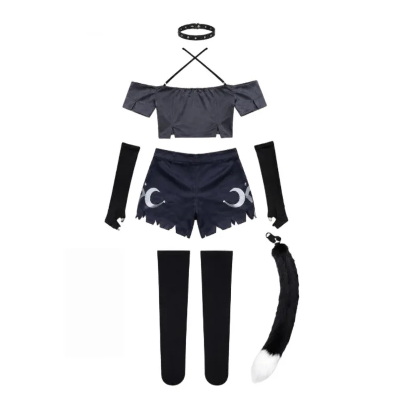 Anime Helluva cos Boss Loona Loony cosplay costume Toony women's neck vest shorts set black uniform set Halloween party costume view 2