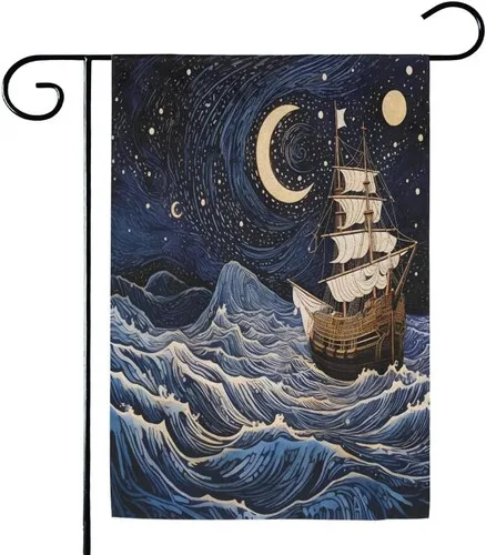 Ship Starry Night Garden Flags Double Sided Yard Flags for Outside, 12x18 XXQ
