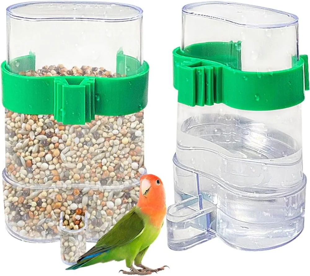 

Automatic Bird Water Dispenser, Bird Feeder, Seed Food Container, Parakeet Cage Accessories, 2 Pcs