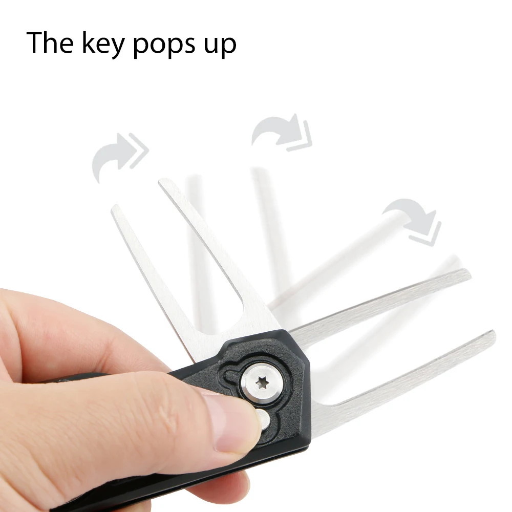 Golf Divot Repair Tool w Magnetic Golf Ball Marker All Metal Foldable Divot Tool w Pop-up Button