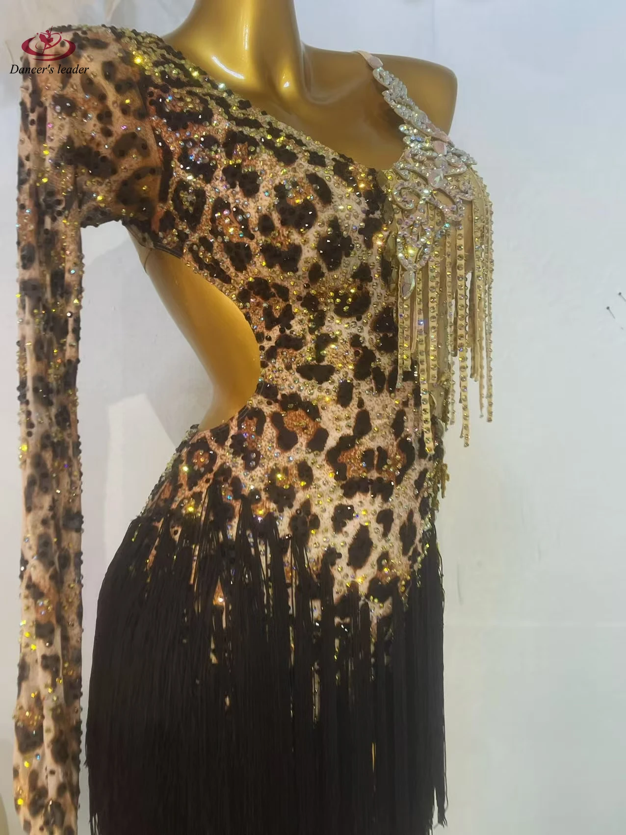 Latin Dance Dress High-end Custom Slim Fit Leopard Print Black Tassel Skirt Samba Tango Women\'s Adult Stage Costume
