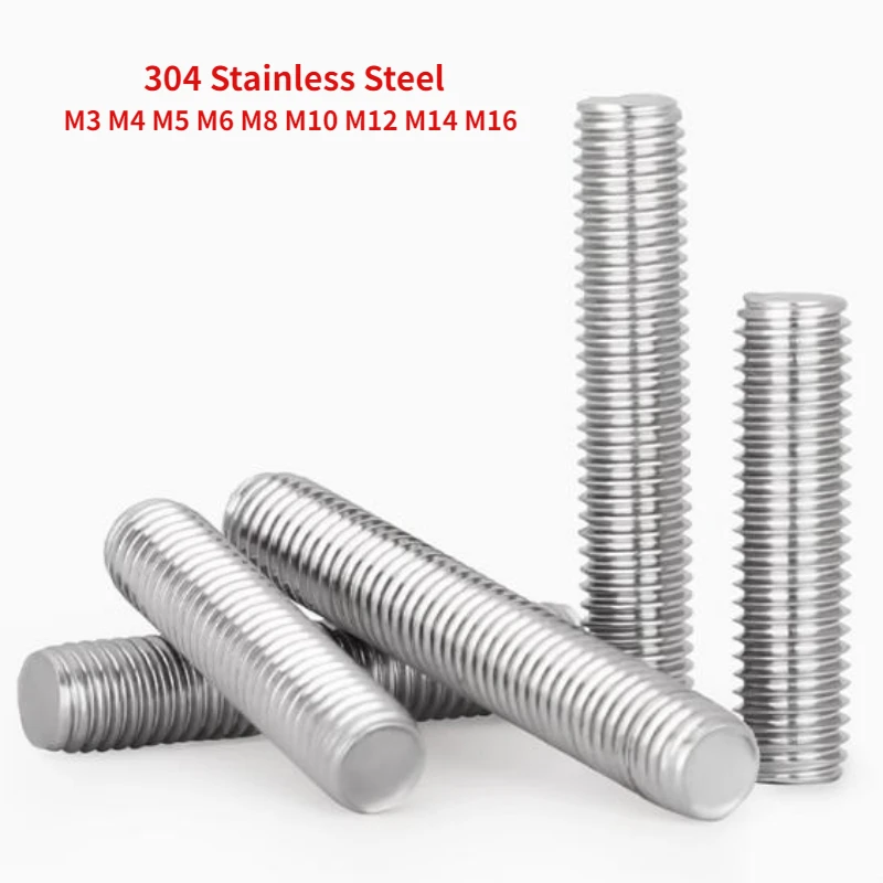 2-20pcs M3 M4 M5 M6 M8 M10 M12 M14 M16 304 Stainless Steel Full Thread Rod Screw Rod Headless Bolt Thread Full Threaded Stud