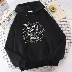 My Favorite Color Is Christmas Lights Hoodies Merry Christmas Pullover Hooded Women's Sweatshirt Harajuku Fashion New Year Y2K