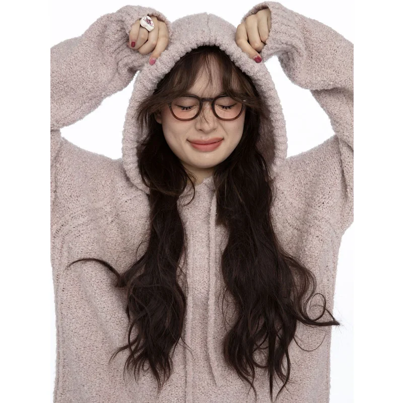 Miss Gong's Lazy Girl Convenience Store Sle معطف بقلنسوة Jaet المرأة فضفاضة الخريف الشتاء ملابس داخلية حلوة Sle طويلة S...