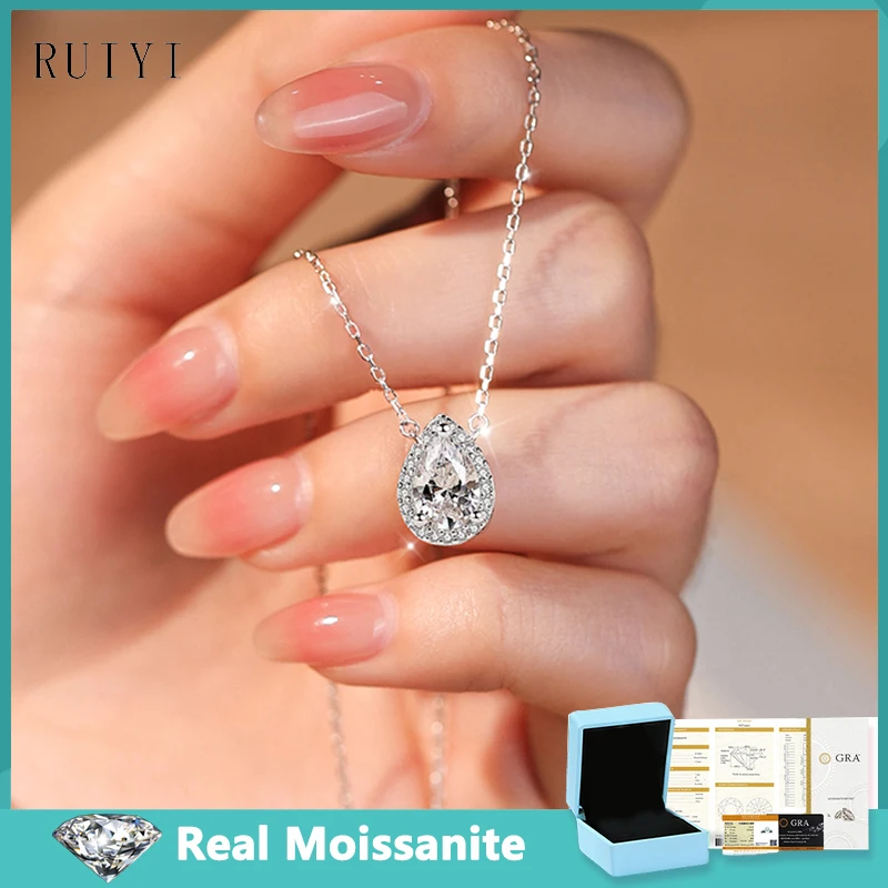 

1-2CT Water Drop Moissanite Pendants Necklaces S925 Sterling Silver D Color Lab Diamond Necklace For Women Wedding Jewelry Gifts