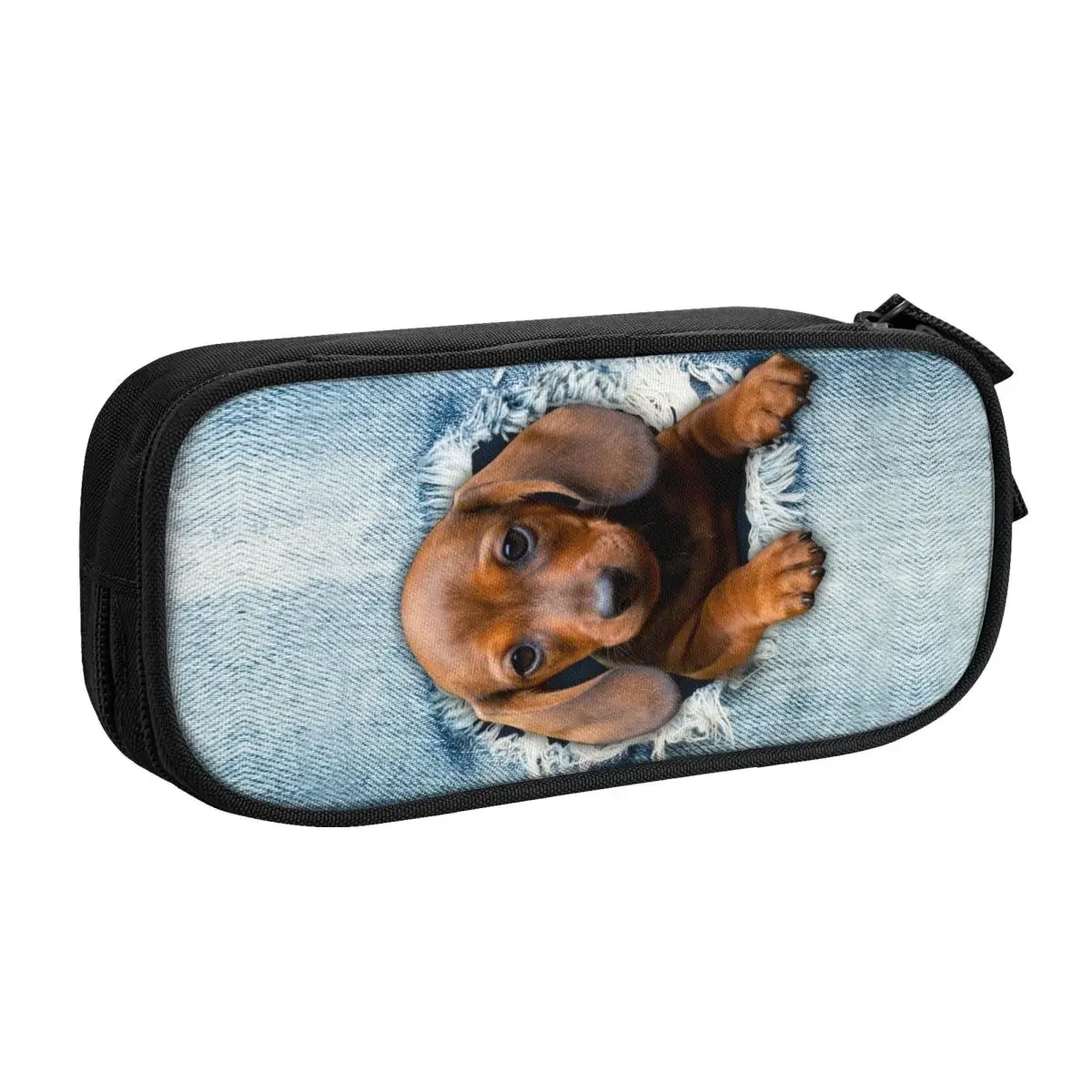 Custom Dachshund Dog Torn Jean Cute Pencil Cases Boys Gilrs Large Capacity Wiener Badger Sausage Dog Pencil Box School Supplies