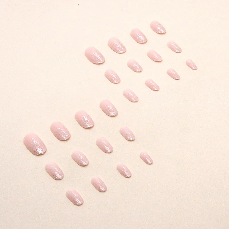 เล็บกลิตเตอร์แข็งฝรั่งเศสสั้น 24 ชิ้นพร้อมเจลลี่เจล 1 ชิ้นและตะไบเล็บ 1 อัน