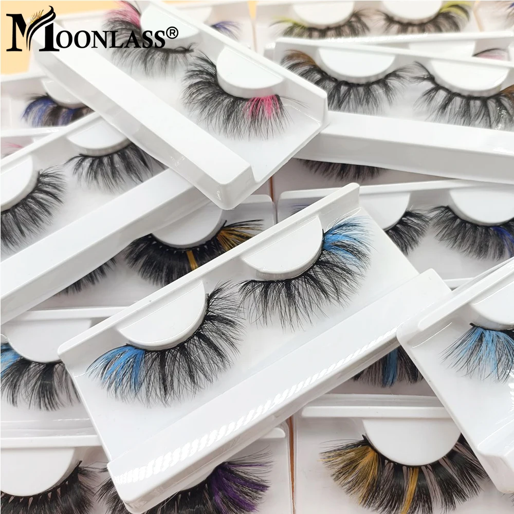 

Wholesale 5D 3D Colorful Dramstic Natural Faux Mink Lahses For Cosplay Fluffy Mix Color Handmade Fake Eyelashes With Tray Makeup