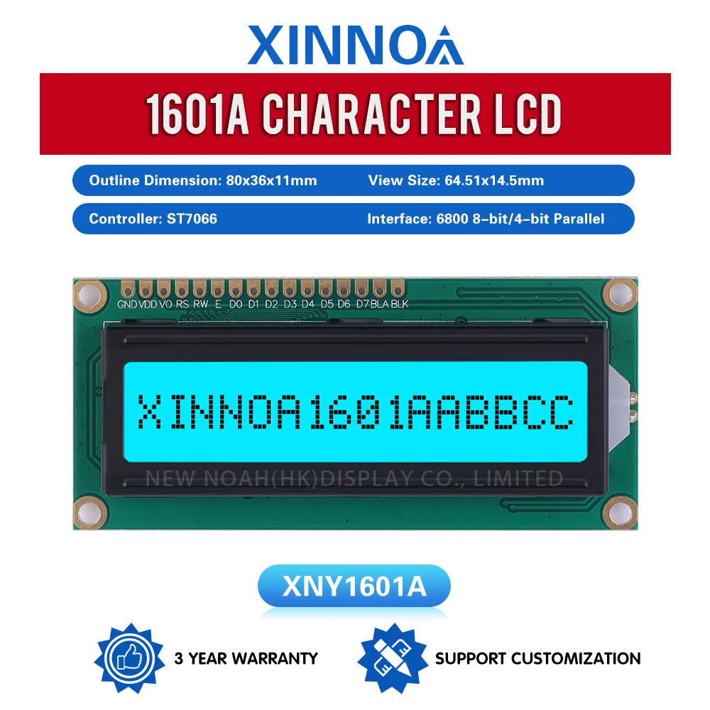 Ice Blue Film Black Letters 1601A Character LCD Module 01X16 LCD 16*1 1601 16X1 16 PIN ST7066U 80*36Mm Multilingual Module