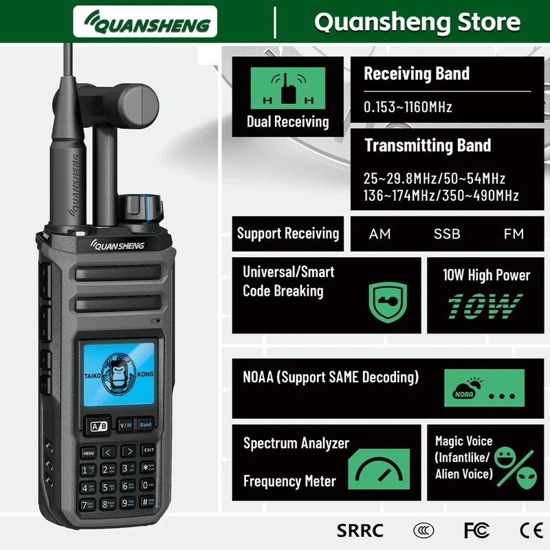 

QuanSheng UV TK11 5 Walkie Talkie 10W AM FM SSB CB Radio 0.153-1160MHz Wide Band NOAA Weather Alert Long Range Two Way Radio