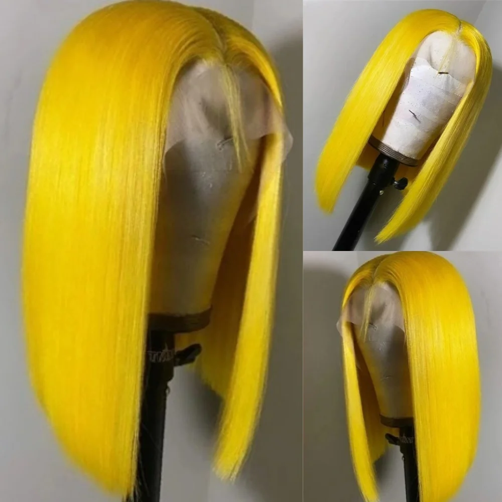 

Bright Yellow Color Synthetic Short Bob Hair Wigs with Natrural Hairline Straight Women's Wig for Fashion Women Daily Party Use
