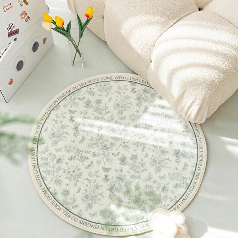 

Green Round Living Room Carpet Modern Minimalist Small Floral Bedroom Bedside Rug Fresh Fashion Creative Soft Sofa Floor Mats 러그