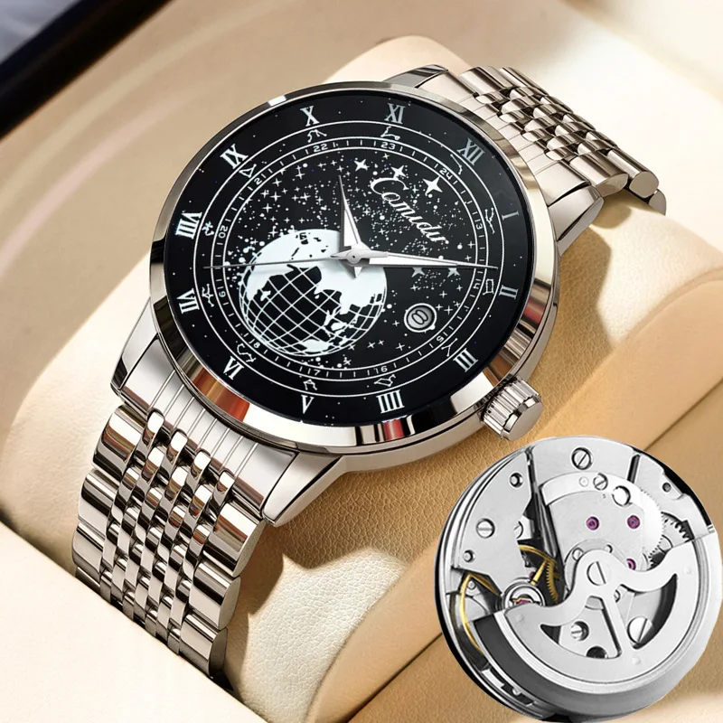 

Hollow-out Non-mechanical Watch for Men Luminescent Business Style Fashionable Calendar Waterproof Roman Numeral Quartz