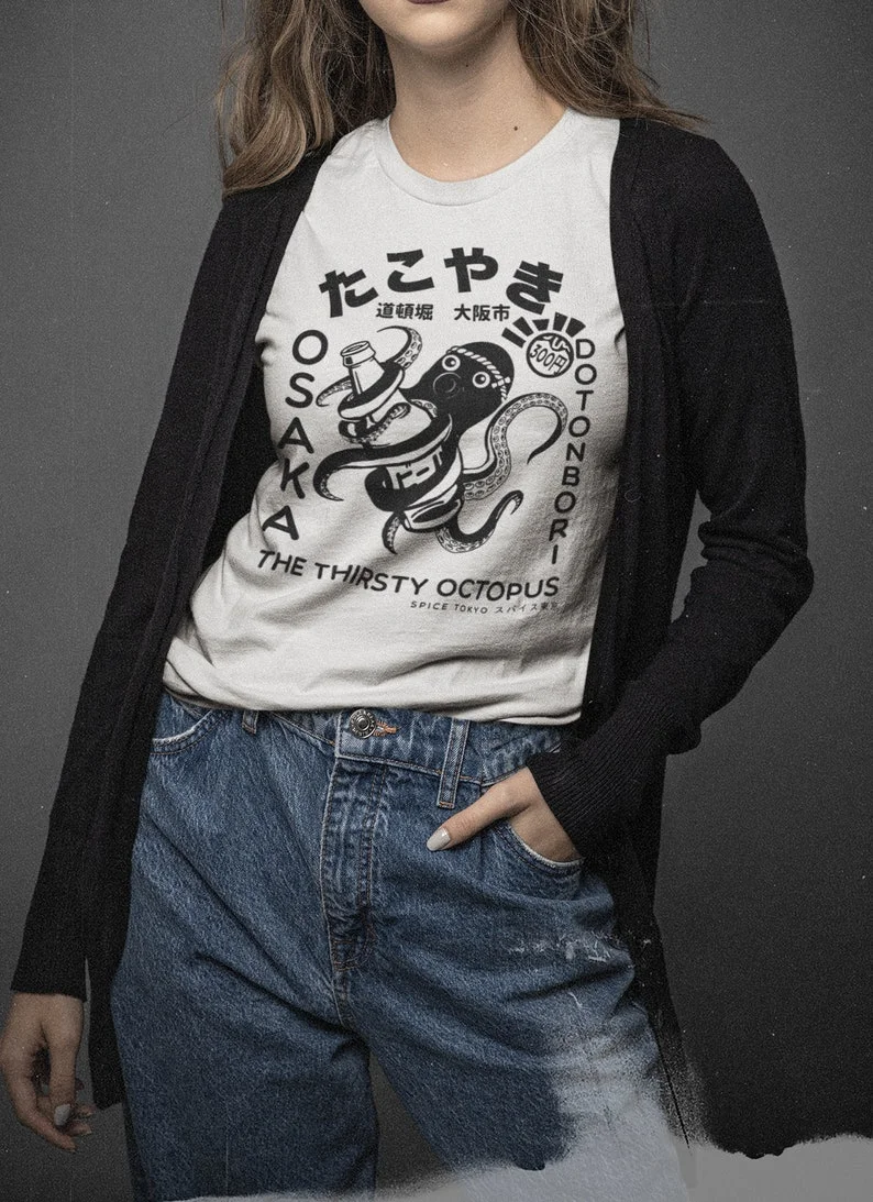 Japanese Takoyaki Osaka Pattern Shirt Custom Designed Kanji Hiragana Street Food T-shirt Perfect Souvenir for Both Men and Women view 4