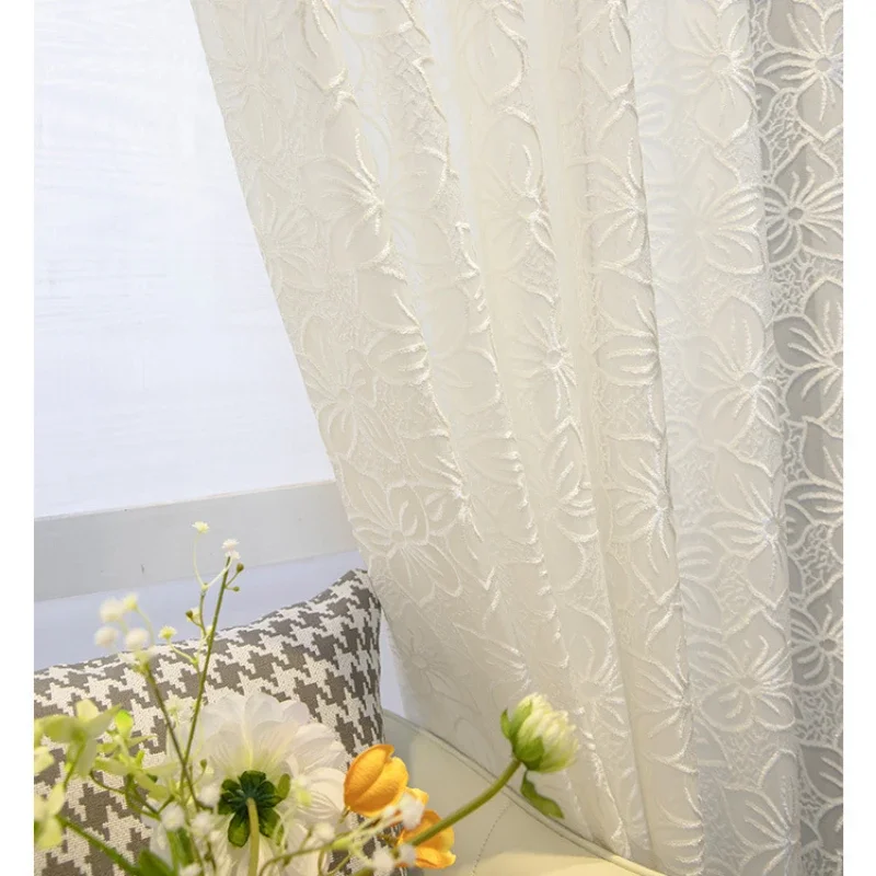 Rideaux transparents en tulle blanc de luxe européen, dentelle brodée occultante, chambre à coucher, salle à manger Jacquard, mariage personnalisé,