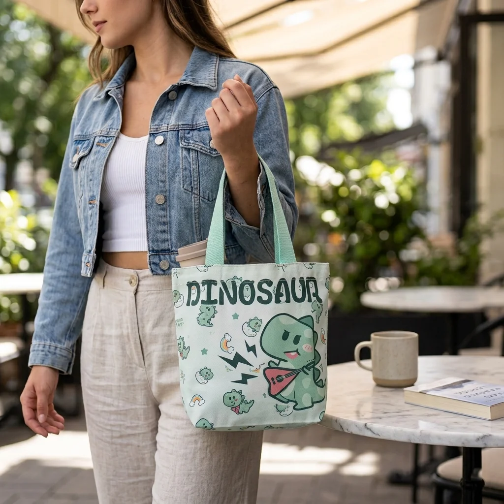 Food Storage Reusable Bags - Cartoon Animal Canvas Lunch Bag Portable