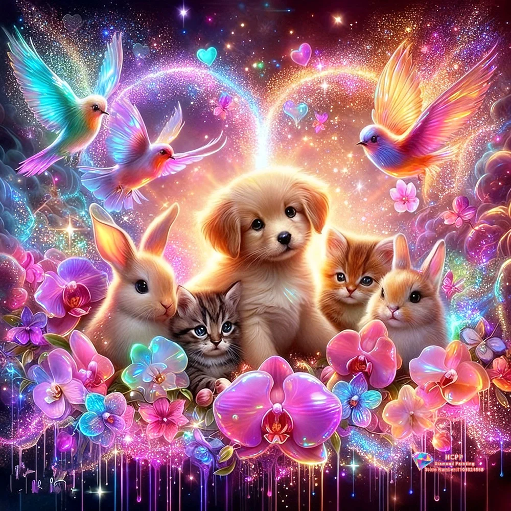 

Набор для алмазной вышивки 5D: животные (собака, кошка, кролик), птицы, цветы. Алмазная мозаика DIY, ручная работа, подарок, декор для дома.