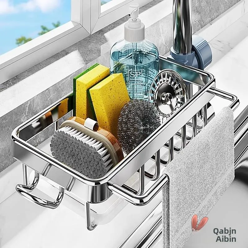 

Органайзер для кухонной раковины из нержавеющей стали 304: держатель для губки, корзина для слива, подставка для хранения для кухонного смесителя и раковины