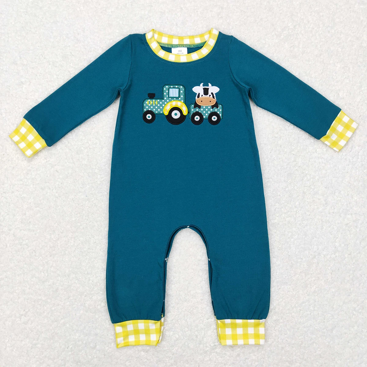 Wholesale Kids Children Newborn One Piece Toddler Baby Boy Romper Infant Long Sleeves Embroidery Tree Tractor Bubble Jumpsuit