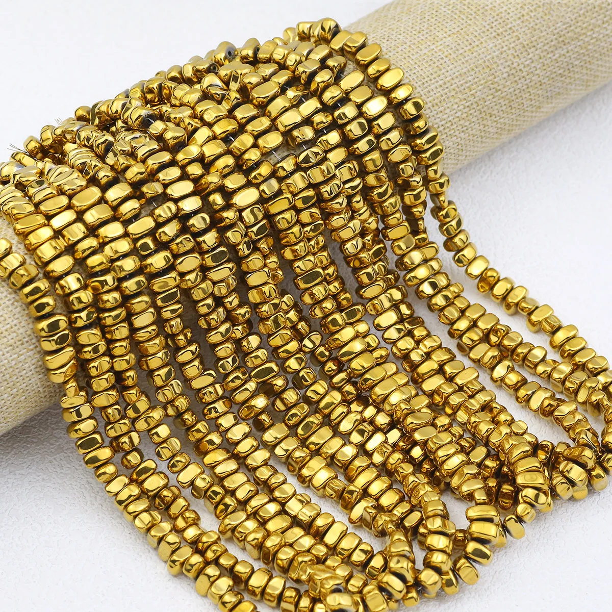 Plated Golden Natural Hematite Stone Polished Crushed 1~5 Strings 10MM Spacers Loose Beads For Jewelry Making DIY Accessories