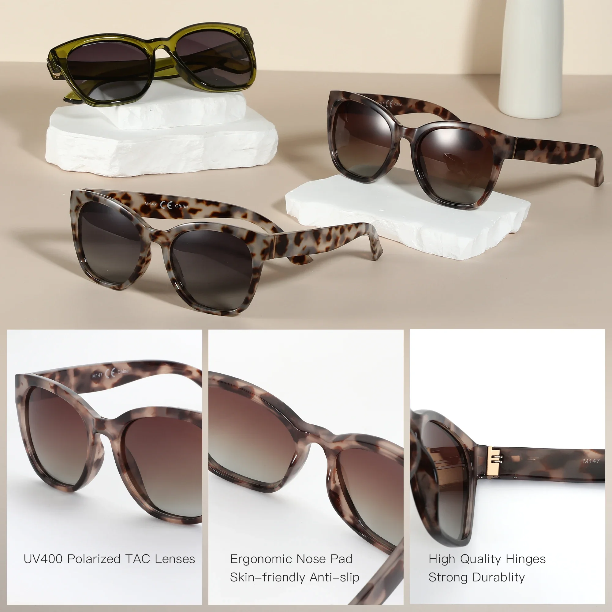 

Fashion Cateye Polarized Sunglasses for Women - Oversized Sun Glasses UV400 Protection Retro Shades Designer Style Men sunglases