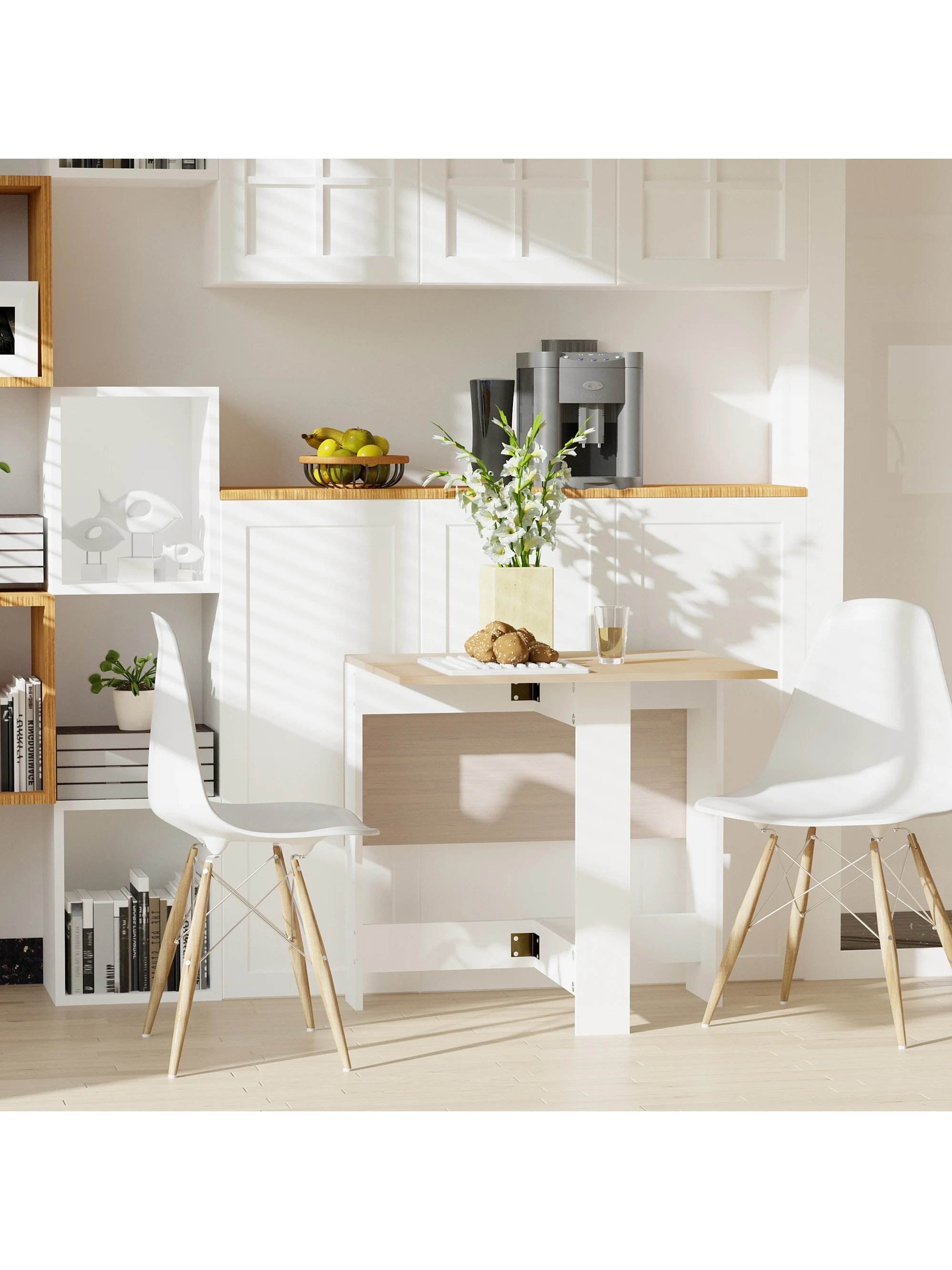 HOMCOM Wooden Folding Table Writing Desk Oak, White Home Office