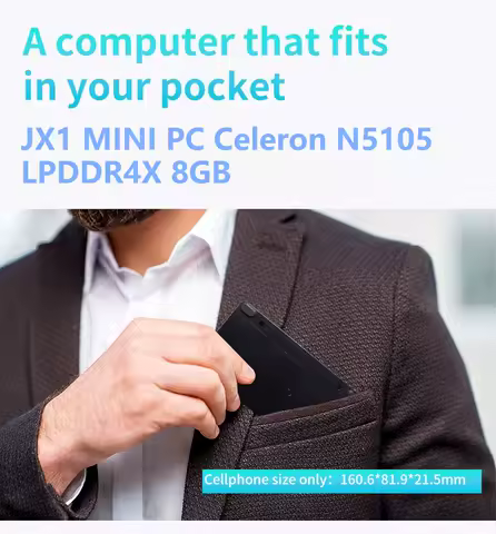 SZBOX JX1 Celeron N5105 Pocket MINI PC LPDDR4X 8GB M.2 SSD WIFI 6 BT5.2 Dual Screen Pocket Office Mini Pc Windows 11 Pro
