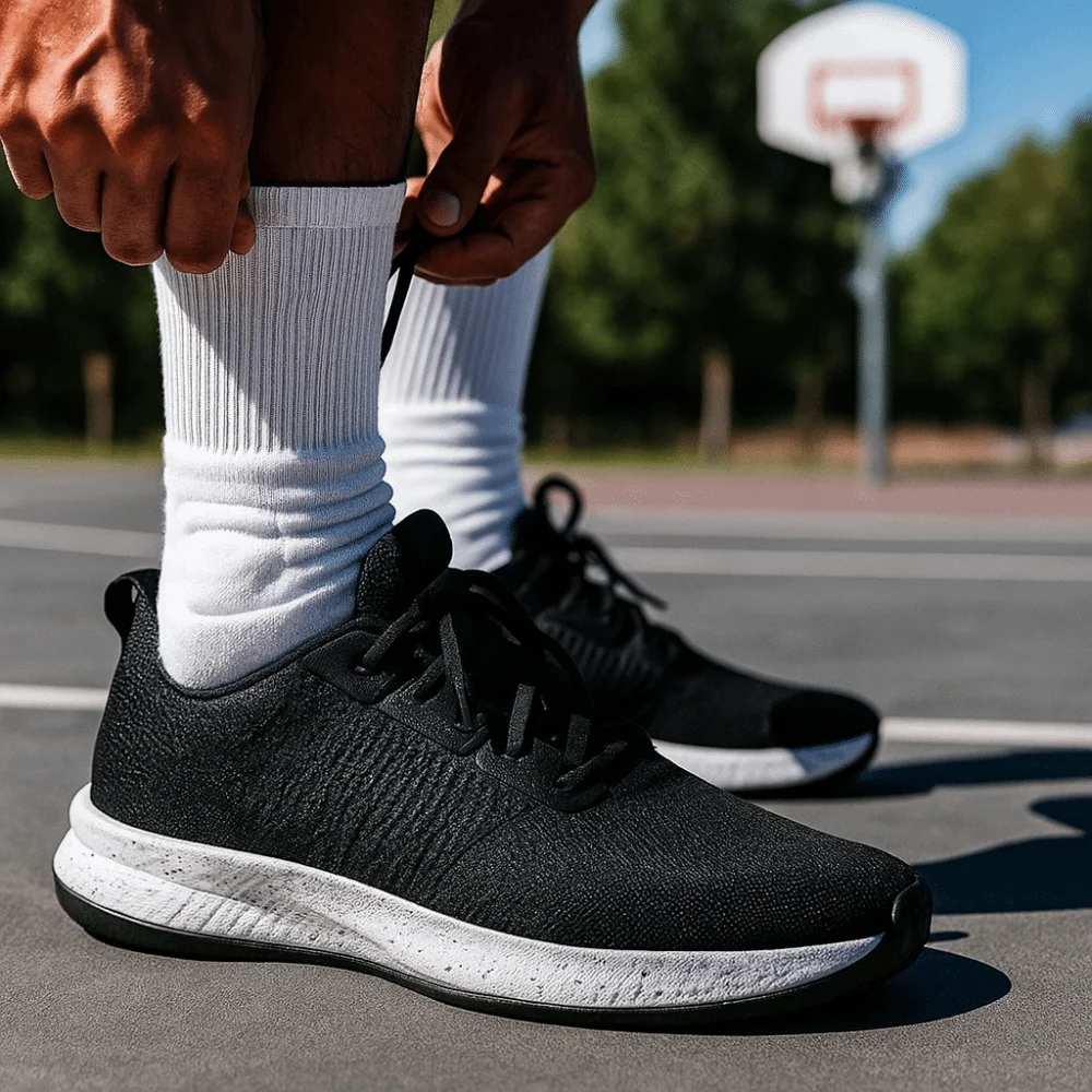 6Pairs White and Black Basketball Crew Sock Breathable Bottom of Towel Compression Sock Wear-resistant Thicken Mid-calf Sock