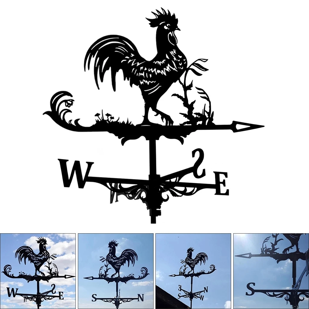 

B62B-Farm Stainless Steel Home Weather Vane Wind Direction Indicator Yard Measuring Tools For Outdoor Rooster Animal Bracket