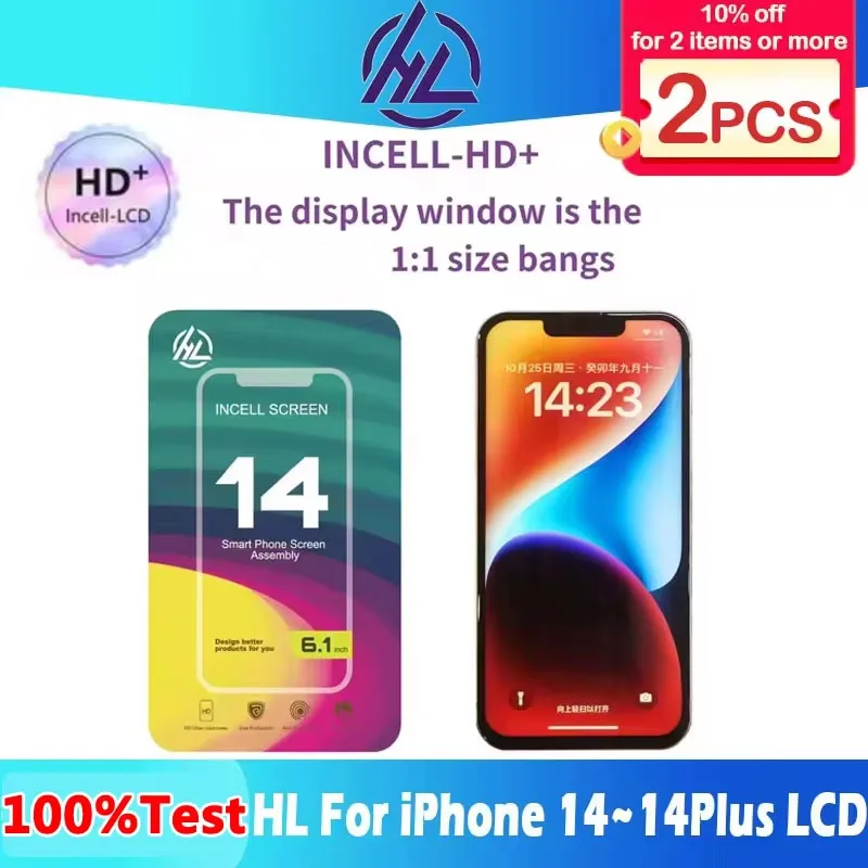 2PCS HL-Incell iPhone HD+ Touch LCD Panel Pantalla Replacent For iPhone 14 LCD 14Plus LCD Display Touch Screen Digitzer Assembly