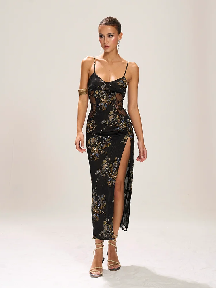 

Длинное платье Dr Findbouwings с кружевной отделкой, романтическое платье на бретельках с цветочным принтом, полиэфирное волокно, сексуальное Sle, весна-лето