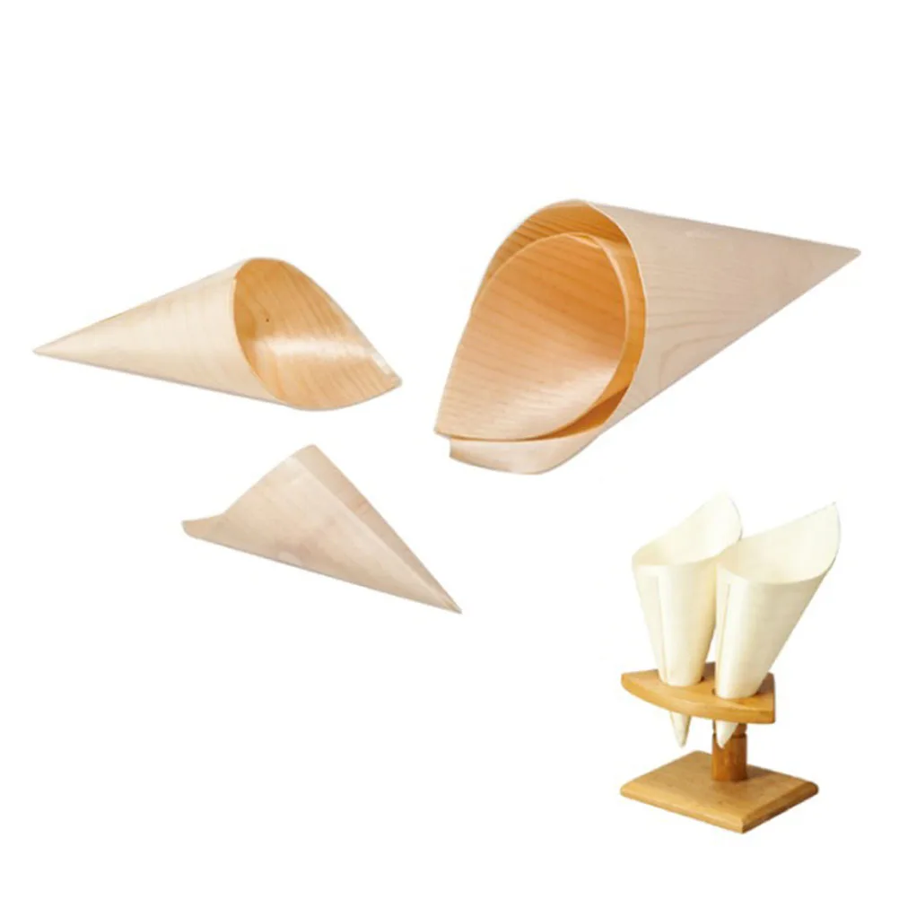 

25 Pcs Disposable Wooden Ice Cream Cones Elegant Party Supplies Biodegradable Mini Wood Cups For Catering Events