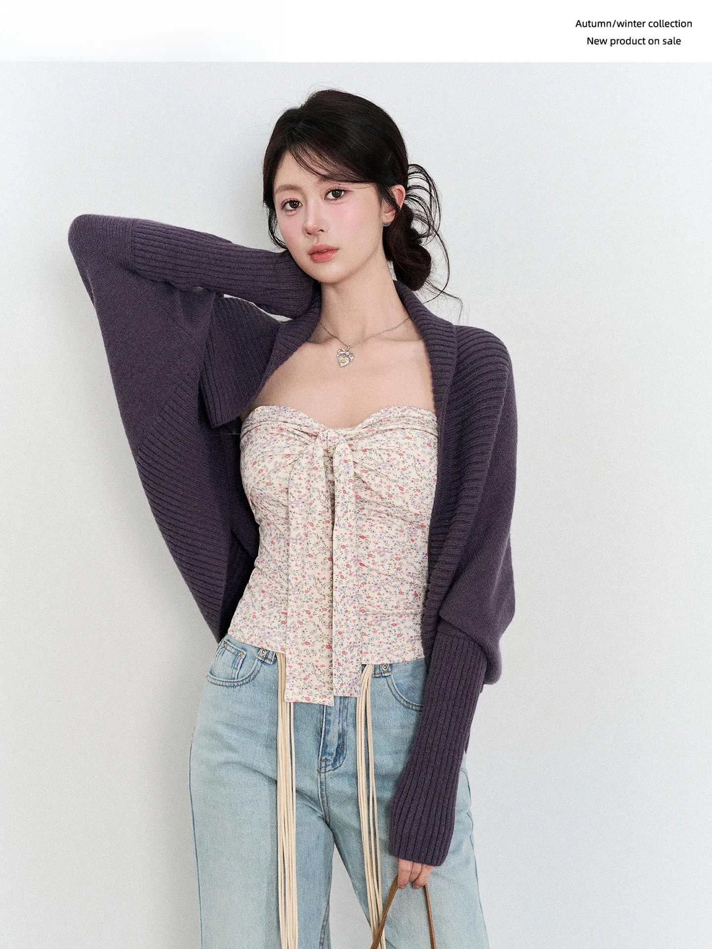 

Вязаная куртка MAXMENT Batwing Sve с цветочным принтом, свободного кроя, женская, весна-лето, повседневная, с длинными рукавами, короткое пальто