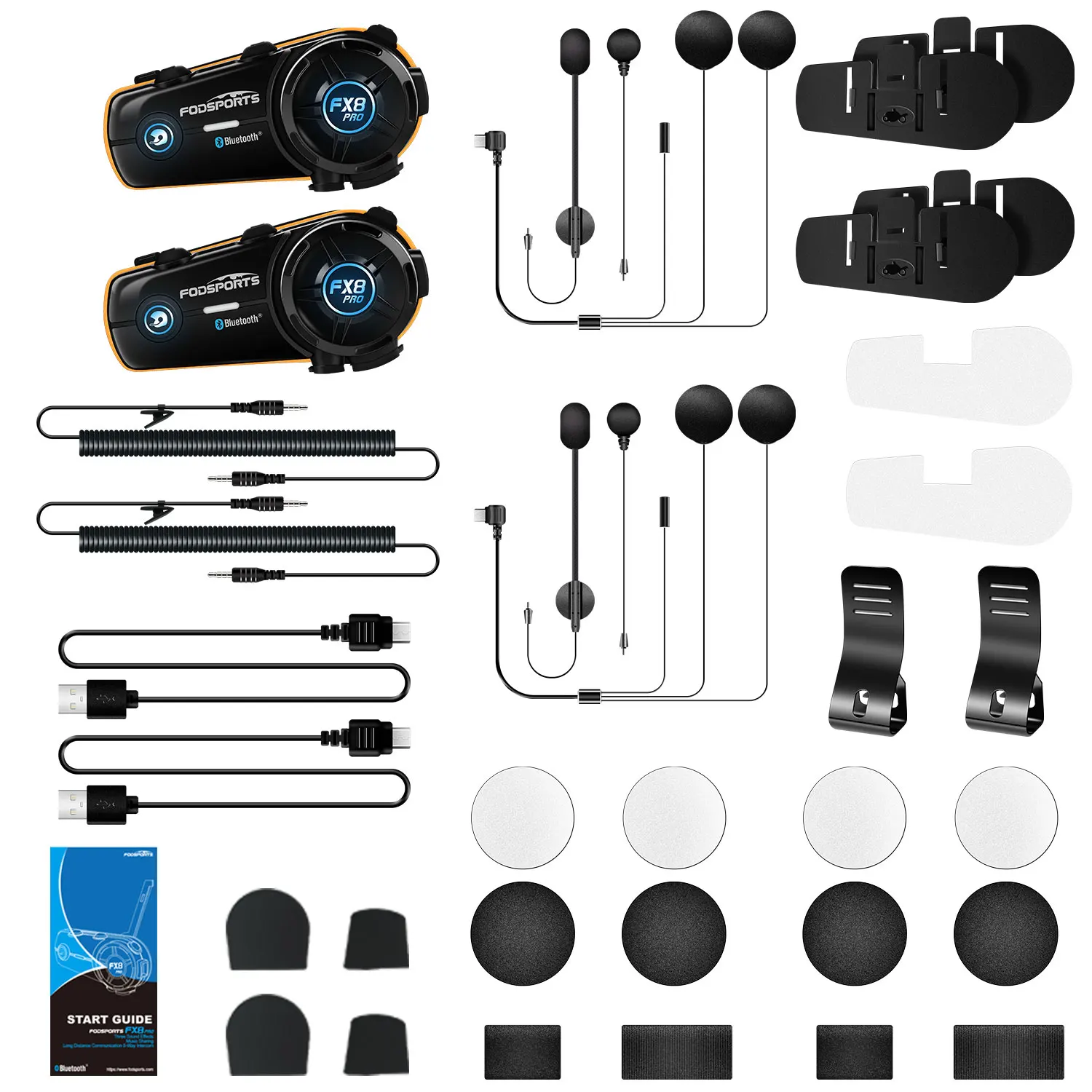 2 stks Fodsports FX8 Pro 8 Rijders 1000 m Helm Motorfiets Bluetooth Dual Chip 5.0 Universele Draadloze Helm Waterdichte Intercom