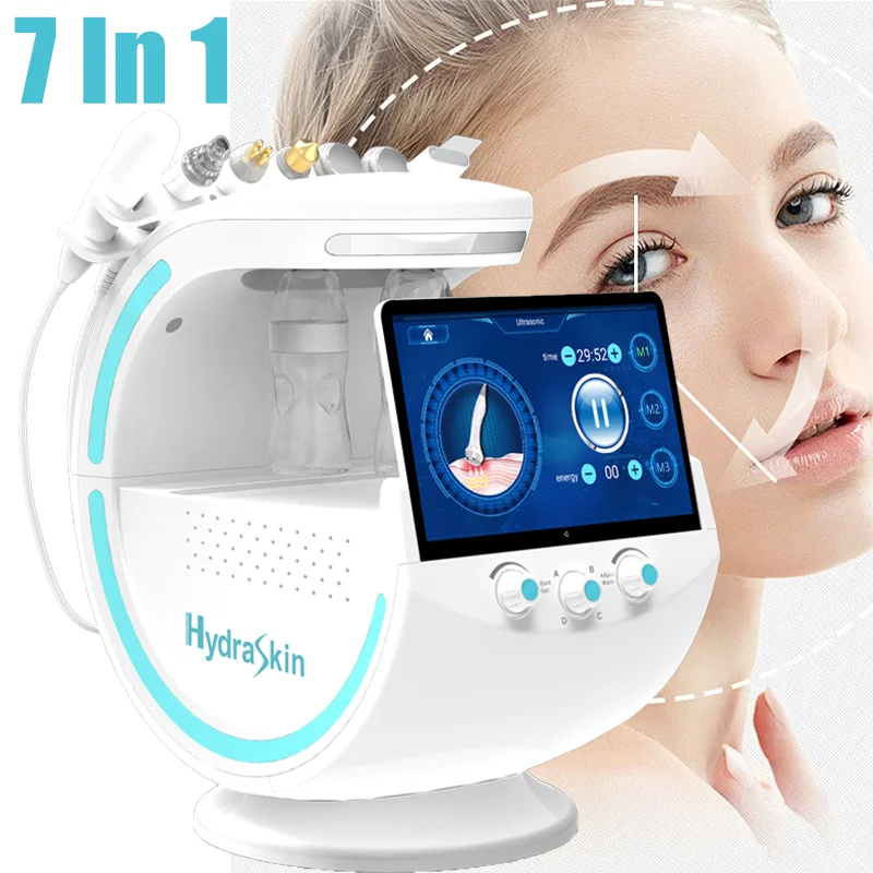 New 7 In 1 Smart Facial Cleansing Skin Analyze Deep Pore Vacuum Hydra Lift Anti-aging Beauty Machine Ice Blue