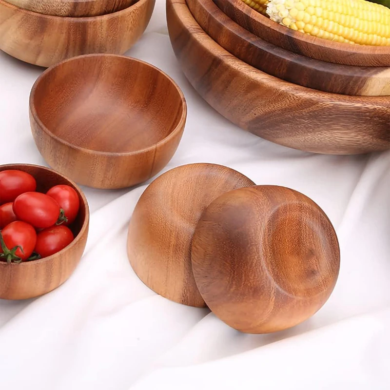 Natural Acacia Wooden Bowls 10cm Snack Rice Soup Serving Bowls