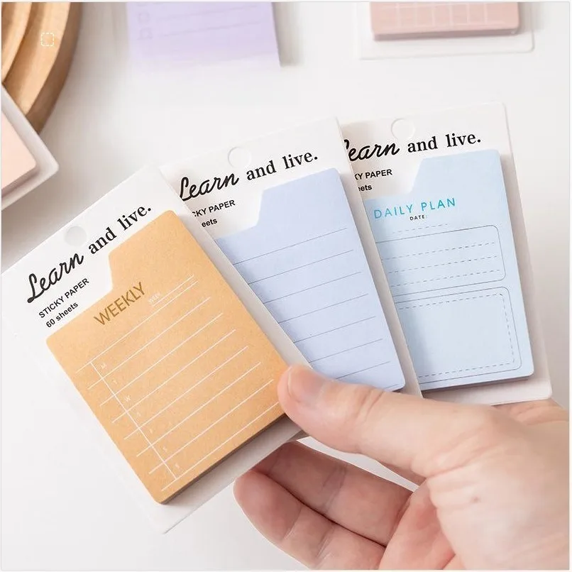 60매 다기능 스티커 메모 노트패드 메모 할 일 목록 플래너 셀프 접착 스티커 문구류 계획표 체크리스트