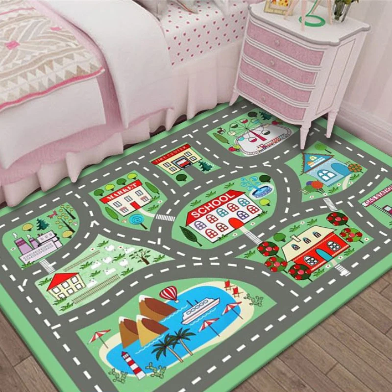 City Traffic Maze Carpet Puzzle Game Crawling Mat for Living Room Bedroom Decoration Kids Room Bedside Tapis for Girls Boys Kids