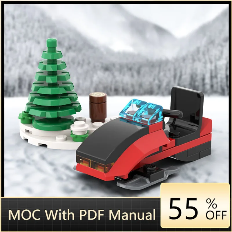 

35-детали, Рождественская мини-модель снегохода MOC, строительные блоки на заказ, кирпичи, креативная детская сборка, игрушки «сделай сам», подарки на день рождения