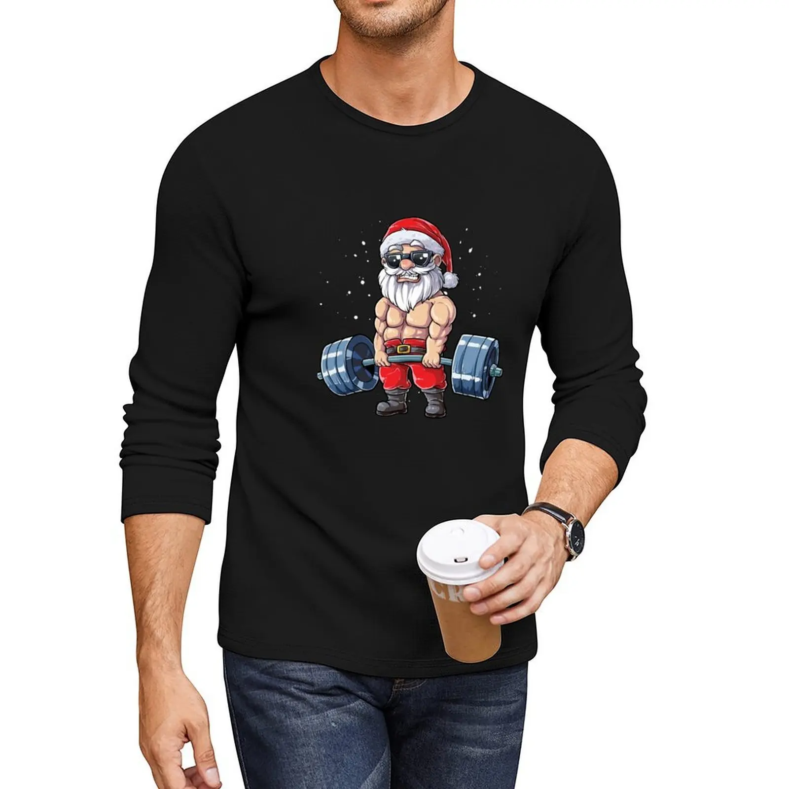 

Fitness Christmas shirt Santa Deadlift Gym Xmas Men Gifts Long T-Shirt graphics t shirt Oversized t-shirt workout shirts for men