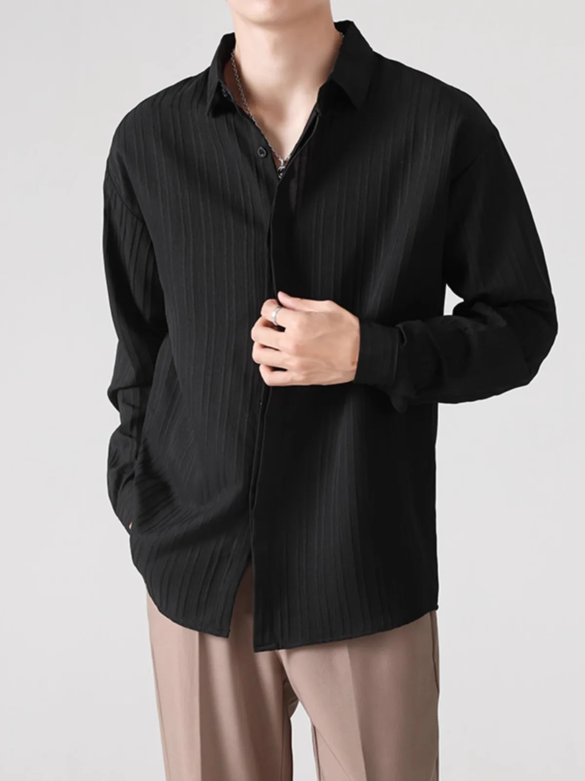 

Корейская рубашка-поло для мужчин, весна-осень, повседневная, брендовая, фактурная, в стиле Haome, для мальчиков, высококачественная, в японском стиле...