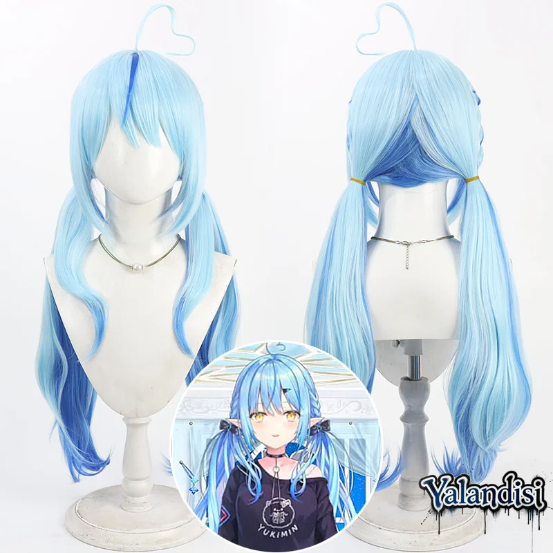 Yalandisi& Yukihana Lamy Cosplay Wigs Virtual YouTuber Yukihana Lamy 70cm Long Wavy Mixed Blue Wig Synthetic Hair Heat Resistant