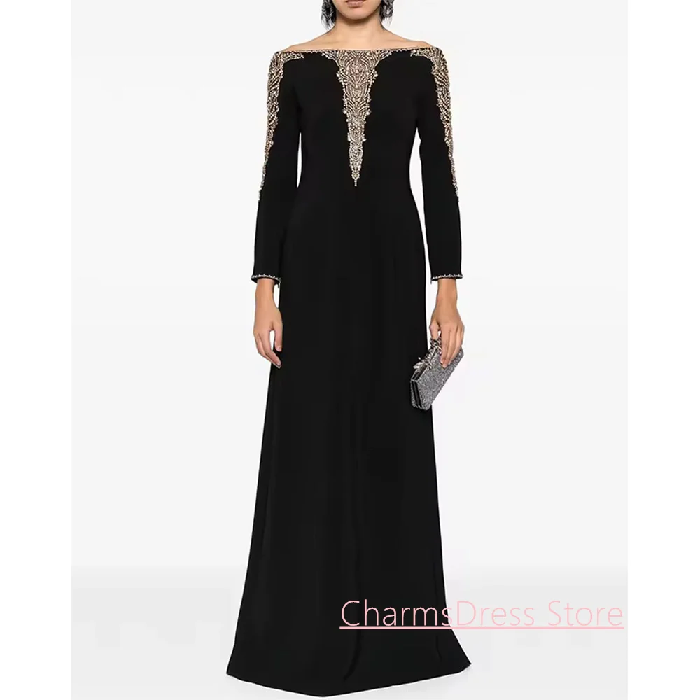 Fashion Evening Dress Customized Boat Neck Long Sleeves Heavy Crystal Stones Sweep Train Mermaid Prom Gown Pageant Dresses